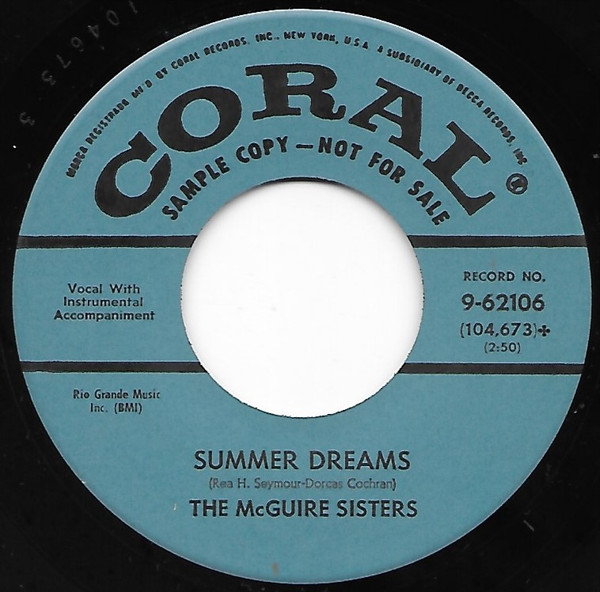 The McGuire Sisters – Summer Dreams (1959, Vinyl) - Discogs