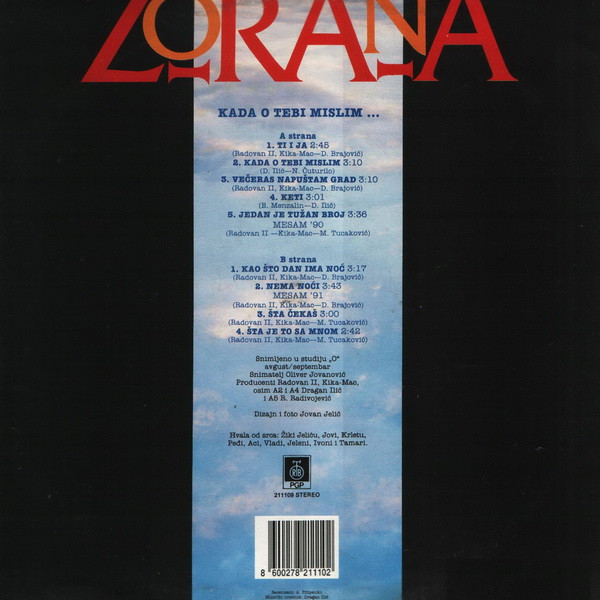 last ned album Zorana - Kada O Tebi Mislim