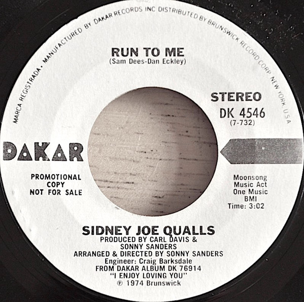 Sidney Joe Qualls – Run To Me (1974, Vinyl) - Discogs