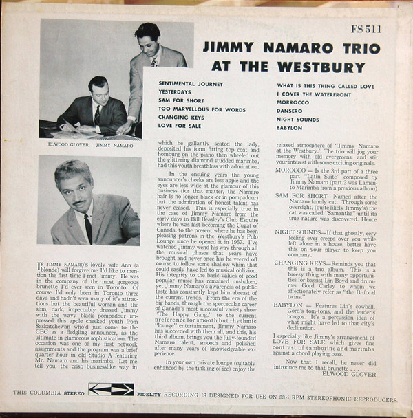 The Jimmy Namaro Trio - At The Westbury | Columbia (FS 511) - 2