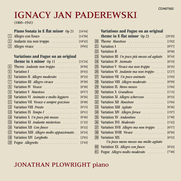 last ned album Paderewski Jonathan Plowright - Piano Sonata Variations Fugues Opp 11 23