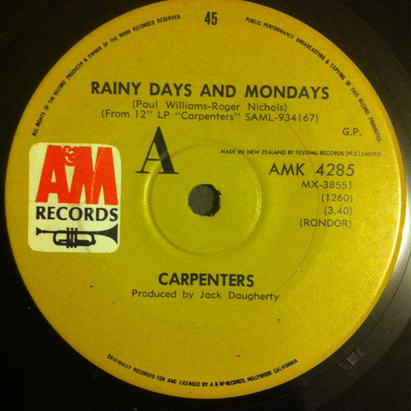 Rainy days and Mondays The Carpenters 1971 Sticker