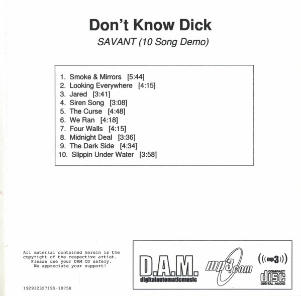 télécharger l'album Don't Know Dick - Savant 10 Song Demo
