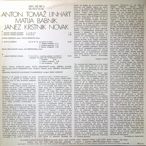 ladda ner album Anton Tomaž Linhart, Matija Babnik, Janez Krstnik Novak - Ars Musica Sloveniae