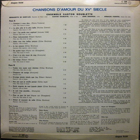 lataa albumi Ensemble Gaston Soublette - Chansons Damour Du XVe Siecle