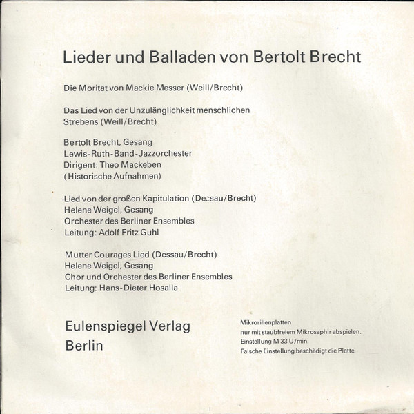 Album herunterladen Bertolt Brecht - Über Die Irdische Liebe Und Andere Gewisse Welträtsel