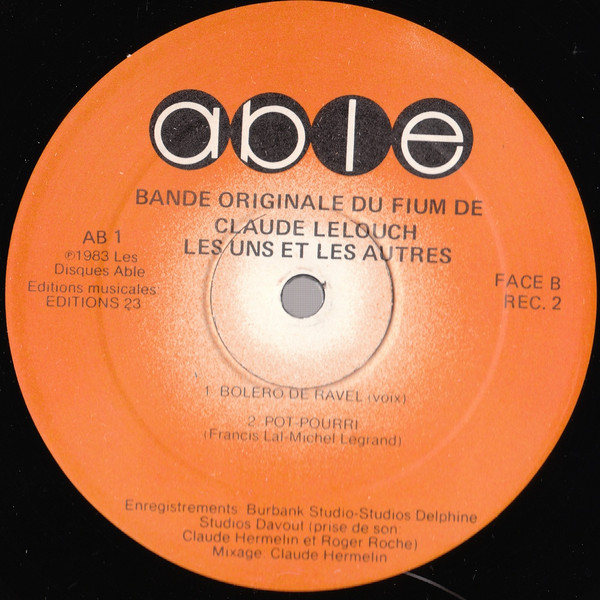 Francis Lai & Michel Legrand - Les Uns Et Les Autres (Bande Originale Du Film) | Able (AB-1) - 8