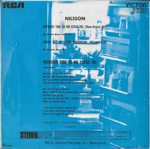 last ned album Nilsson - Without You Si No Estas Tu