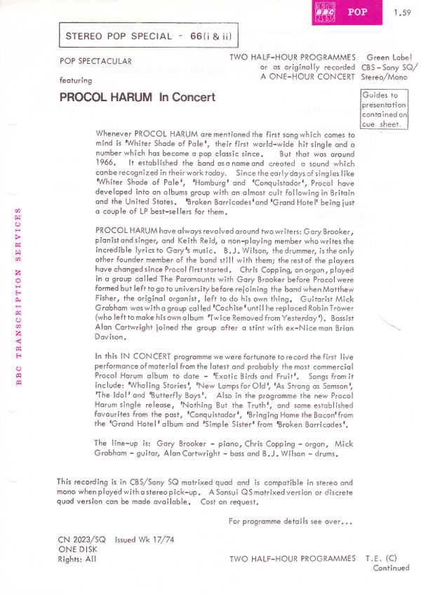 Album herunterladen Procol Harum - Stereo Pop Special 66