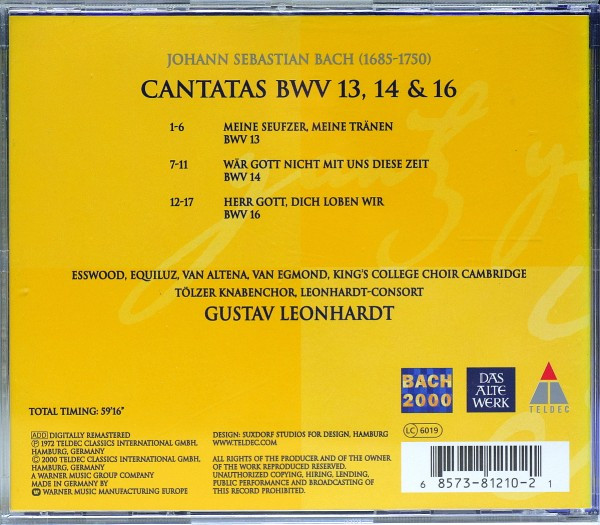 descargar álbum Johann Sebastian Bach, Gustav Leonhardt - Cantatas BWV 13 14 16