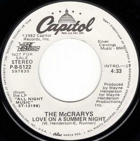 The McCrarys – Love On A Summer Night (1982, Vinyl) - Discogs