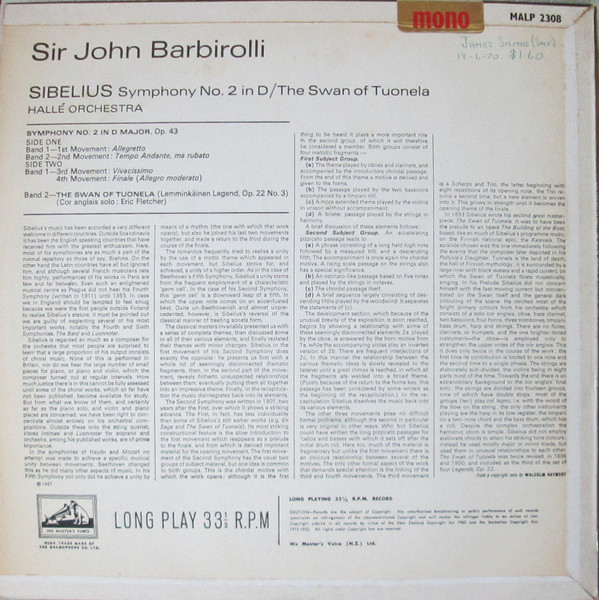 télécharger l'album Sibelius Sir John Barbirolli , The Hallé Orchestra - Sibelius Symphony No 2 In D The Swan Of Tuonela