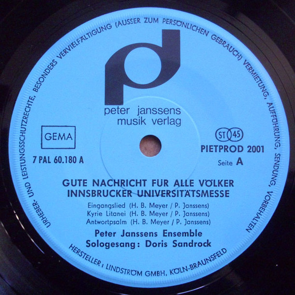 télécharger l'album Peter Janssens Ensemble - Gute Nachricht Für Alle Völker Innsbrucker Universitätsmesse