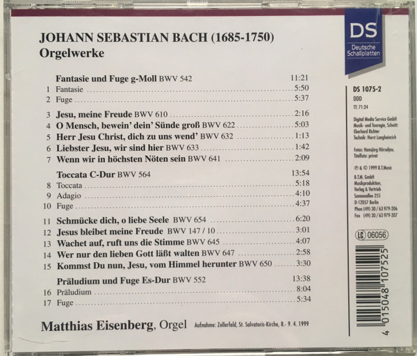 ladda ner album Matthias Eisenberg, Johann Sebastian Bach - Matthias Eisenberg Spielt Auf der Orgel Zu St Salvatoris Clausthal Zellerfeld Werke von Johann Sebastian Bach