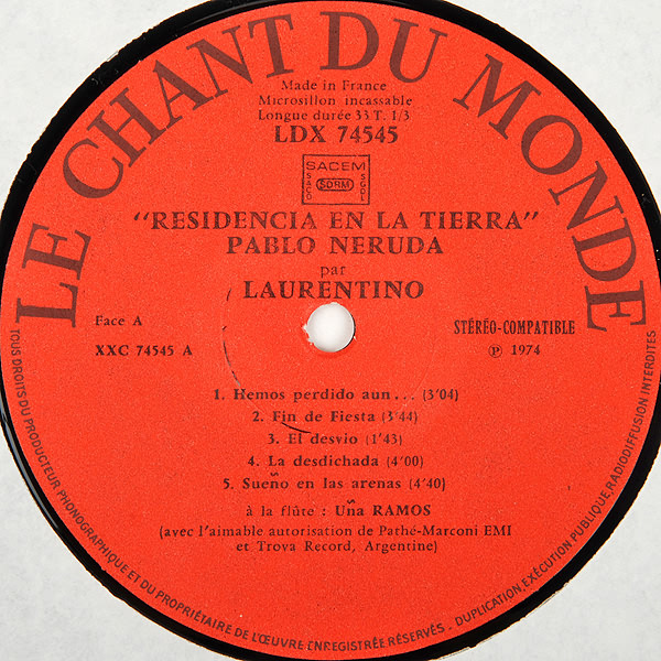 télécharger l'album Laurentino - Residencia En La Tierra Hommage À Pablo Neruda