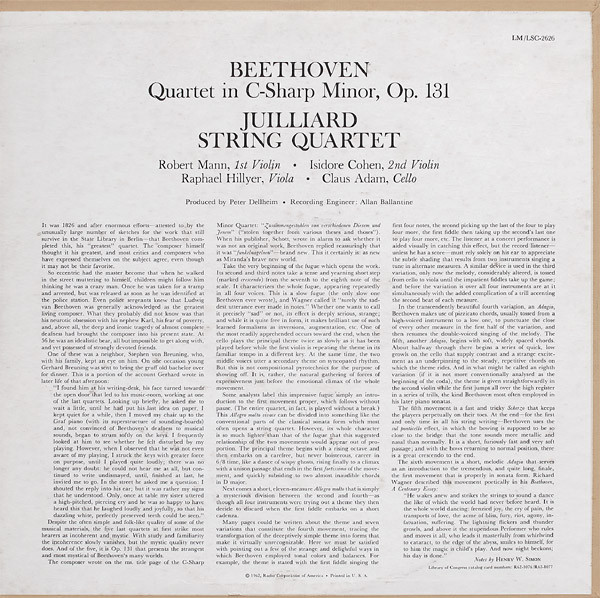 descargar álbum Beethoven, Juilliard String Quartet - Quartet In C Sharp Minor Op 131