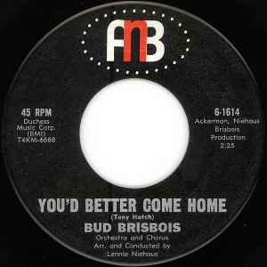 Bud Brisbois - You'd Better Come Home album cover