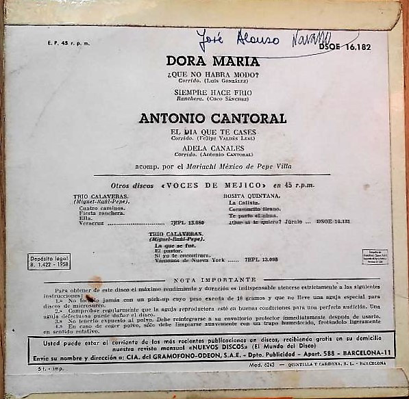 lataa albumi Dora Maria, Antonio Cantoral - Voces De Méjico