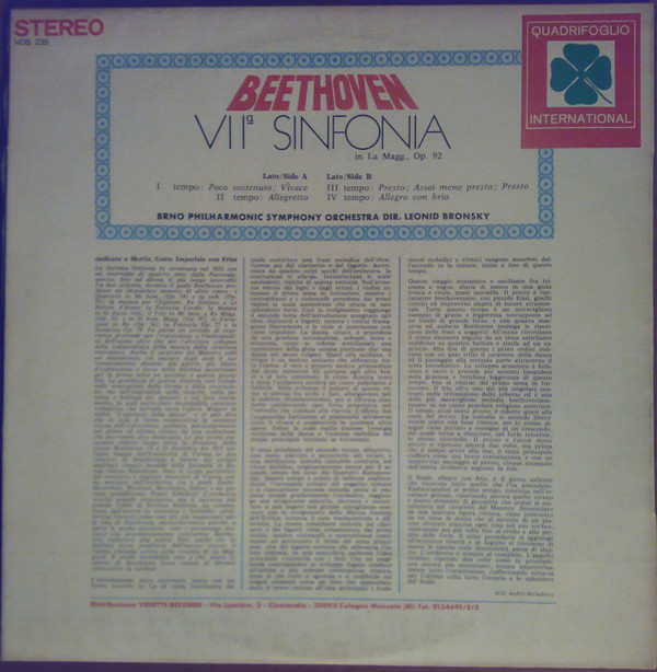 descargar álbum Beethoven, Brno Philharmonic Symphony Orchestra Dir Leonid Bronsky - VIIª Sinfonia In La Magg Op 92