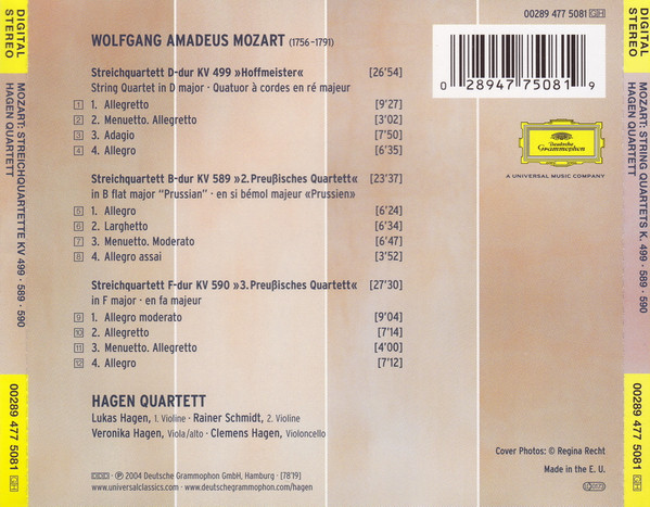baixar álbum Hagen Quartett, Mozart - Streichquartette KV 499 589 590