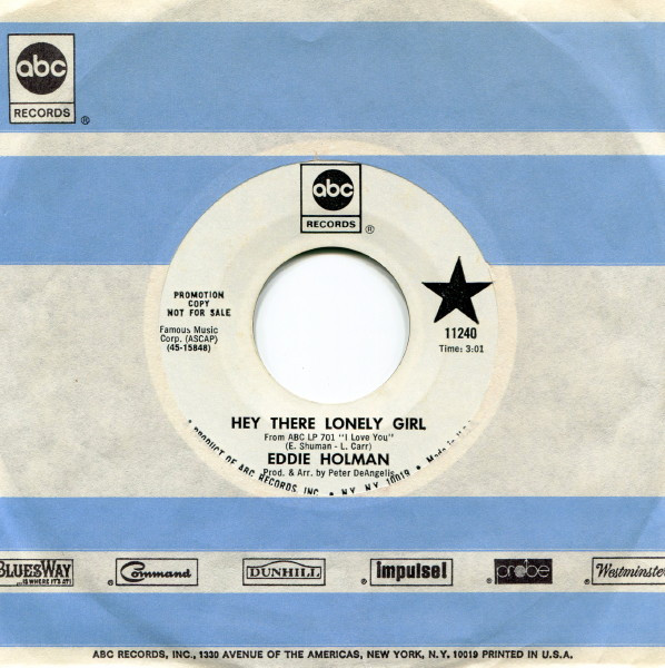 Eddie Holman – Hey There Lonely Girl (1969, Vinyl) - Discogs