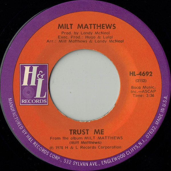 Milt Matthews – Trust Me (1978, Vinyl) - Discogs