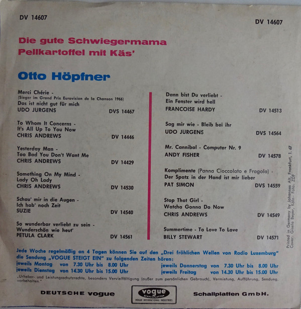télécharger l'album Otto Höpfner - Die Gute Schwiegermama Pellkartoffel Mit Käs