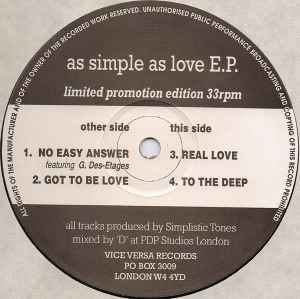 As Simple As Love E.P. - Simplistic Tones