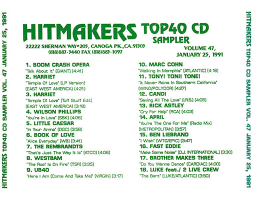 Hitmakers Top 40 CD Sampler Volume 47 January 25, 1991 (1991, CD