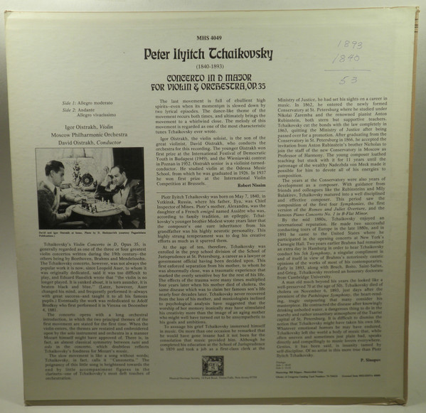 télécharger l'album Peter Ilyitch Tchaikovsky, Igor Oistrakh, Moscow Philharmonic Orchestra, David Oistrakh - Concerto In D Major For Violin Orchestra Op 35