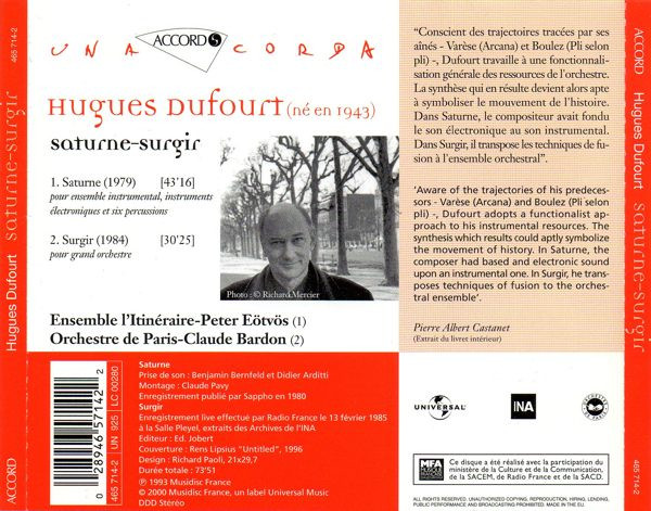 télécharger l'album Hugues Dufourt Ensemble L'Itinéraire, Peter Eötvös, Orchestre De Paris, Claude Bardon - Saturne Surgir