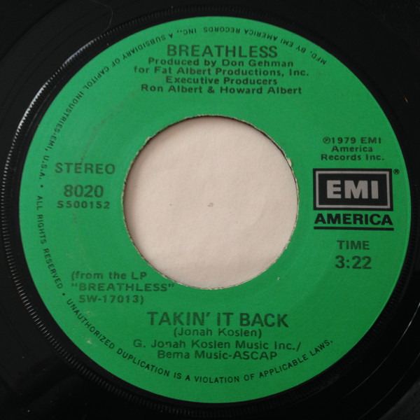 Breathless – Takin' It Back / Alibis (1979, Vinyl) - Discogs