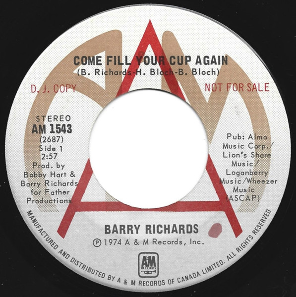 Barry Richards – Come Fill Your Cup Again (1974, Vinyl) - Discogs