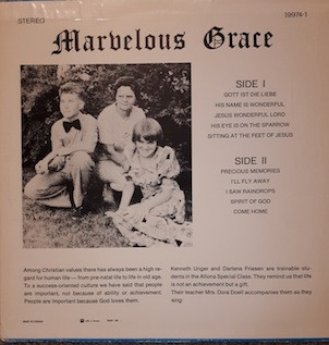 last ned album Kenneth Unger, Darlene Friesen, Mrs Dora Doell - Marvelous Grace