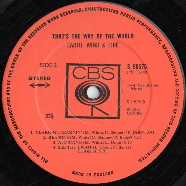 Earth, Wind & Fire - That's The Way Of The World | CBS (CBS 80575) - 4