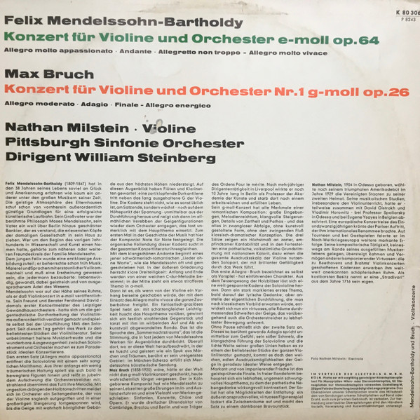 lataa albumi Mendelssohn Bruch Nathan Milstein Violine The Pittsburgh Symphony Orchestra, William Steinberg - Violinkonzert E Moll Op 64 Violinkonzert G Moll Op 26
