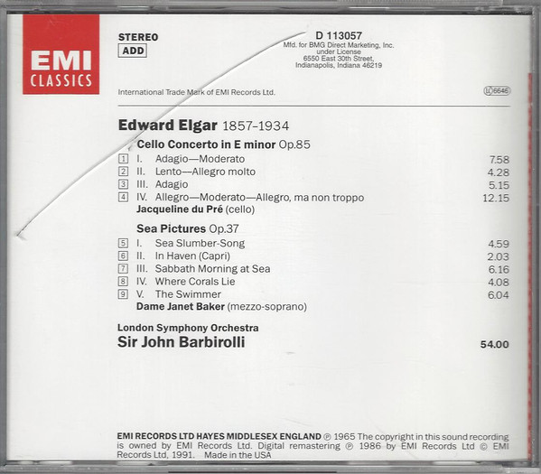télécharger l'album Elgar Jacqueline du Pré Dame Janet Baker Sir John Barbirolli London Symphony Orchestra - Cello Concerto Sea Pictures