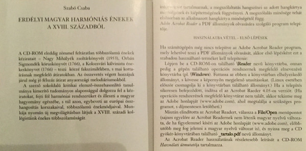 télécharger l'album Szabó Csaba - Erdélyi Magyar Harmóniás Énekek A XVIII Századból