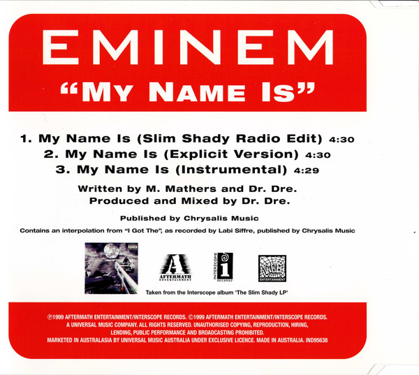 EMINEM MY NAME IS Vinile 12 - Uk 1999 - Aftermath INT 95638