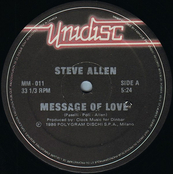 Steve Allen – Message Of Love (1986, Vinyl) - Discogs