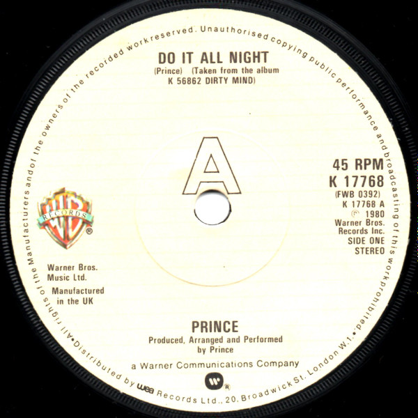 Prince – Do It All Night (1981, Vinyl) - Discogs