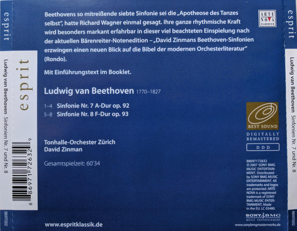 lataa albumi Orchester Der Tonhalle Zürich, David Zinman - Beethoven Sinfonien Nr 7 und Nr 8