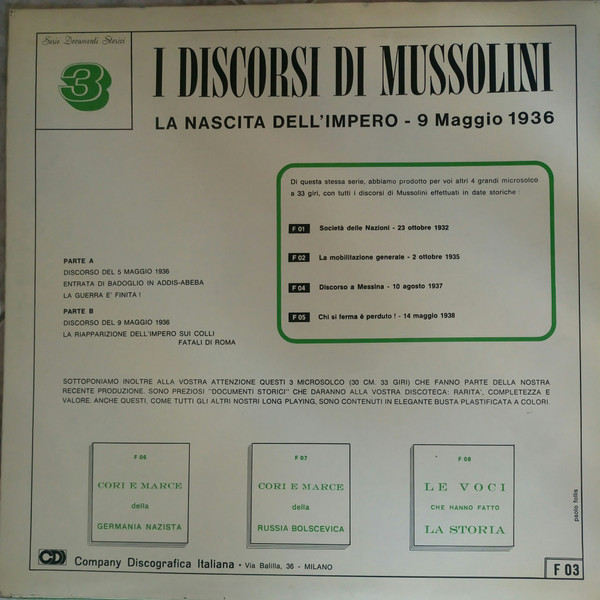 baixar álbum Various - I Discorsi Di Mussolini La Nascita DellImpero 9 Maggio 1936