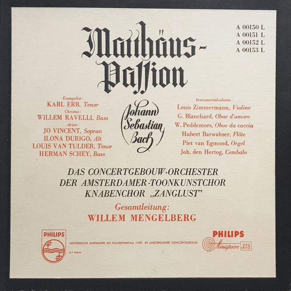 Bach / Willem Mengelberg, Concertgebouworkest - Karl Erb - Willem