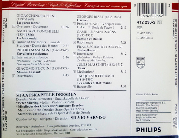 lataa albumi Staatskapelle Dresden, Silvio Varviso, Peter Mirring, Dresden State Opera Chorus - Overtures Intermezzi