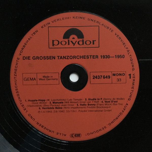 Album herunterladen Various - Die großen Tanz Orchester 1930 1950