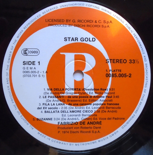 télécharger l'album Fabrizio De André - Star Gold