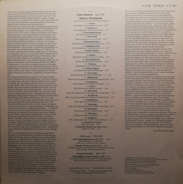 baixar álbum Franz Salmhofer Carl Loewe Sergej Prokofjew Eberhard Büchner, Norman Shetler - Heiteres Herbarium Die Heinzelmänchen Tom Der Reimer Das Häßliche Junge Entlein