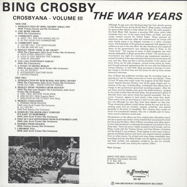 descargar álbum Bing Crosby - Crosbyana Volume III The War Years
