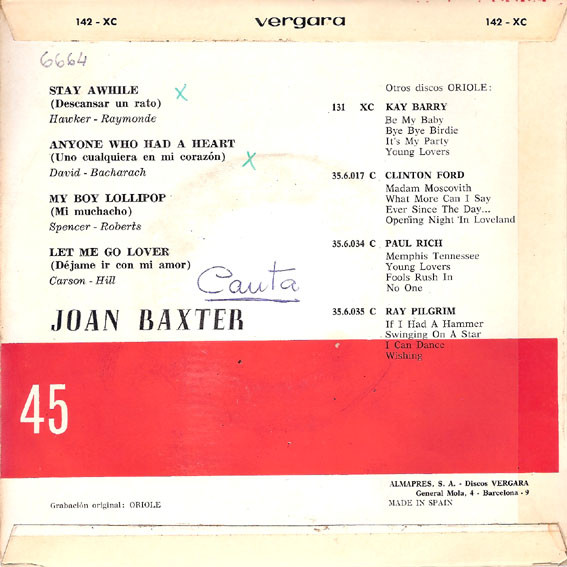 lataa albumi Joan Baxter - Stay Awhile Anyone Who Had A heart My Boy Lollipop Let Me Go Lover